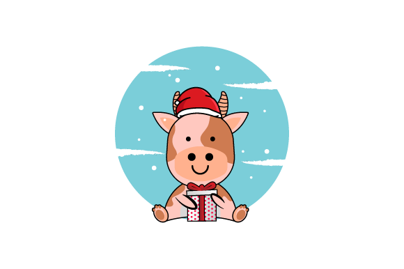 Charming Illustration Cow Wearing Christmas Hat