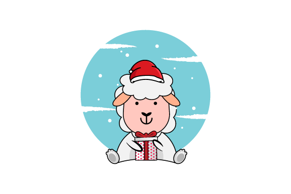 Charming Illustration Sheep Wearing Christmas Hat for Graphics