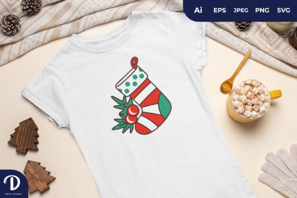Christmas Stocking Illustration: A Festive Embroidery Design