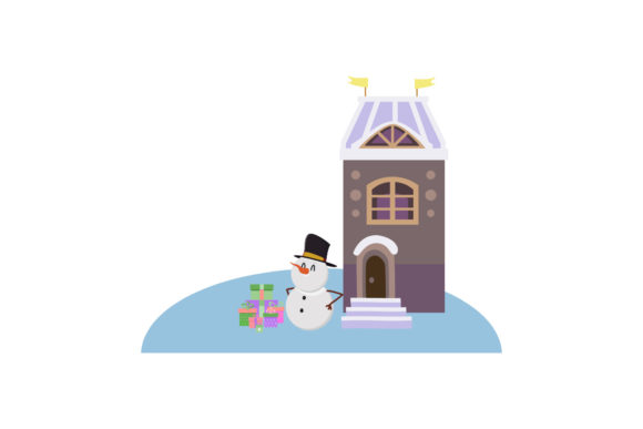 Snowman Illustration Old House Christmas: A Charming Graphics Asset
